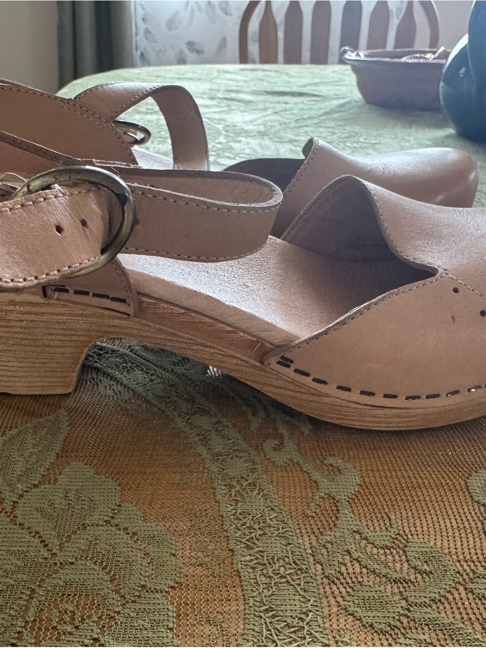 Dansko Beige/Tan Leather Slingback Clogs